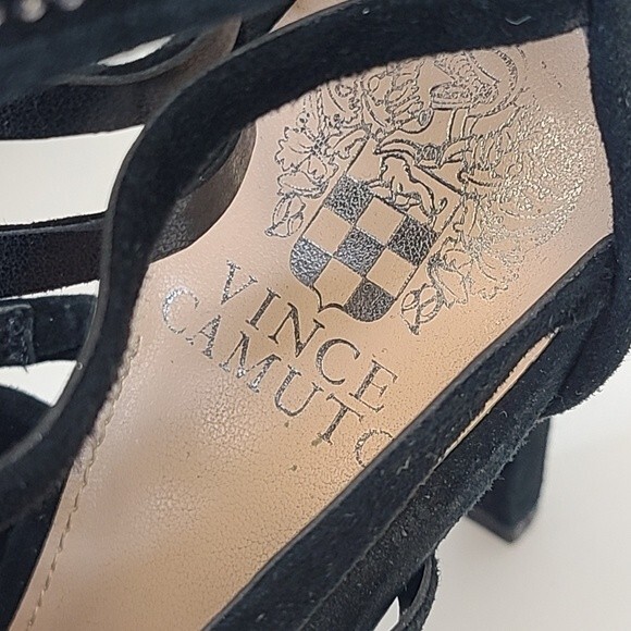 Vince Camuto Embellished Black Suede Caged Strappy Heels 7.5 - Picture 13 of 15